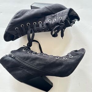 Fioni Women’s Black Lace-Up Peep-Toe Heeled Booties – Side Zip, Size 8.5